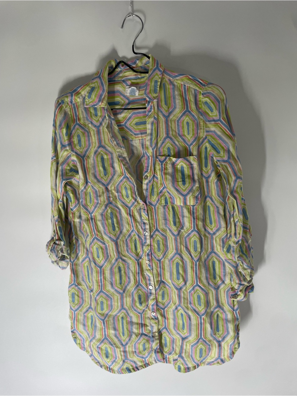 Sigrid Olsen Women's Button Down Linen Shirt in Green, Blue and Pink